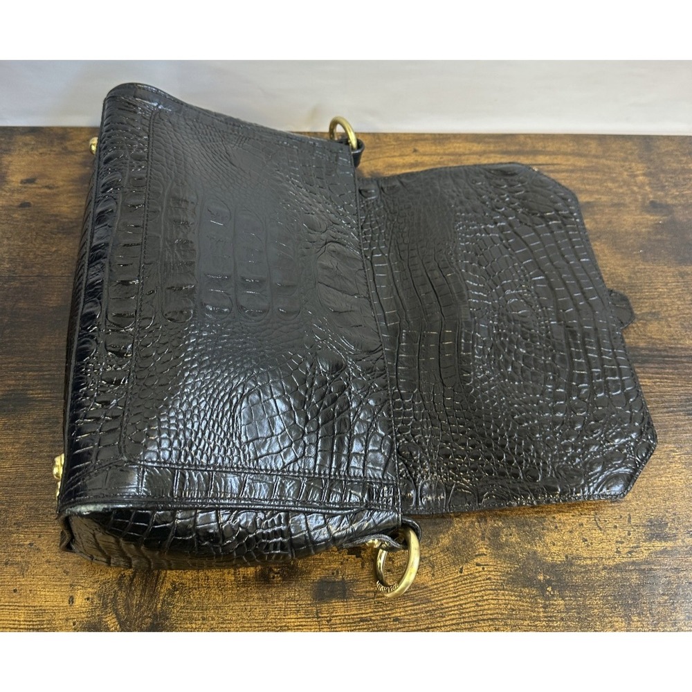 Brahmin Black Croc Embossed Leather Crossbody Style Bag Gold Hardware *No Strap - Picture 12 of 16